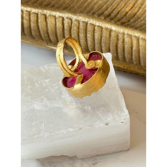 Strawberry Quartz Gold Plated Adjustable Ring - Picture 4 of 6